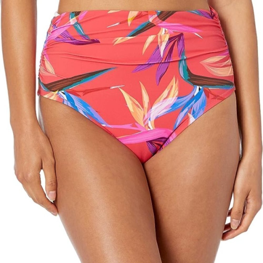 Profile by Gottex 'Paradise' Printed High-Waist Bikini Bottom, Red Multicolor